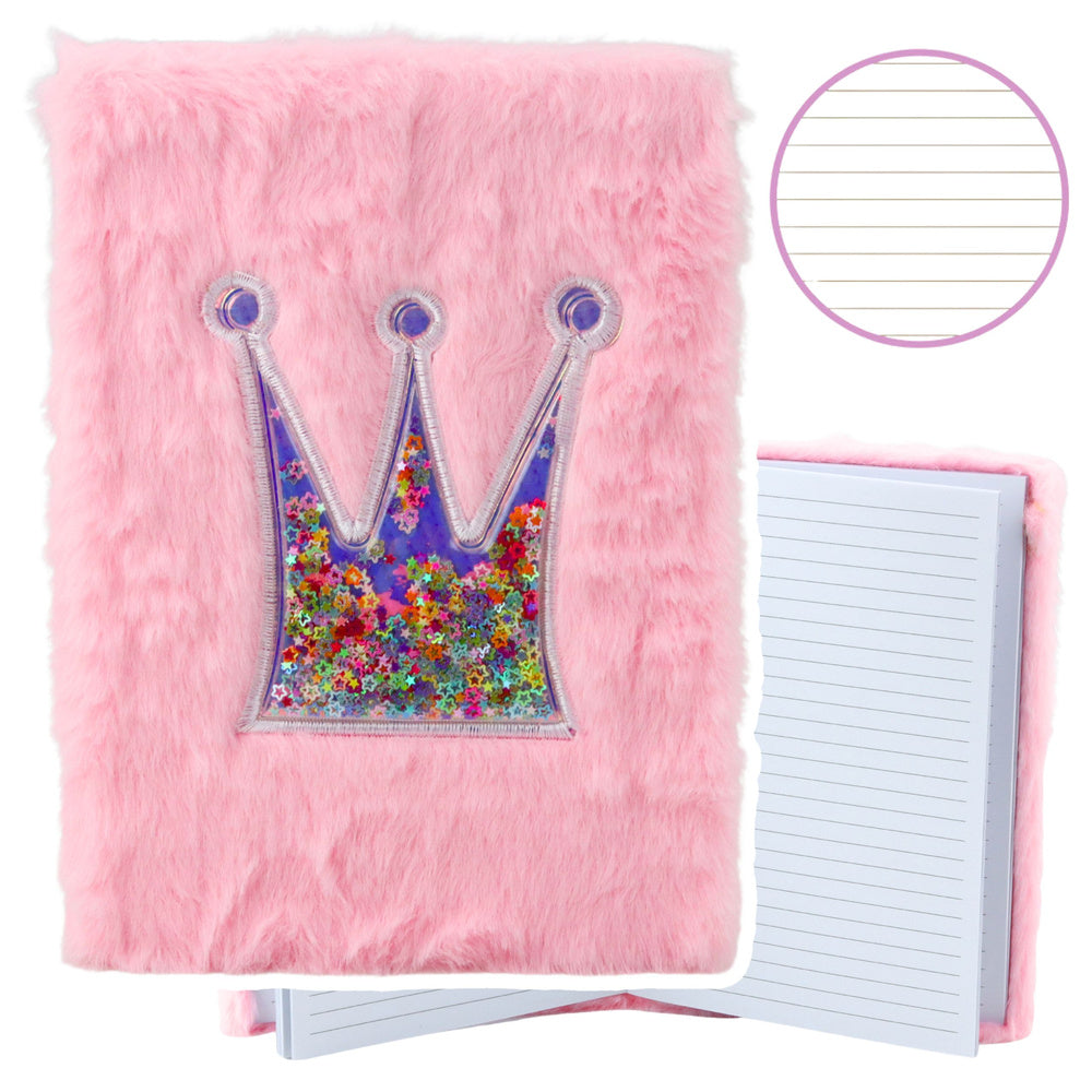 Plush notebook, notebook, lined, crown with confetti, pink, A5, 80 sheets