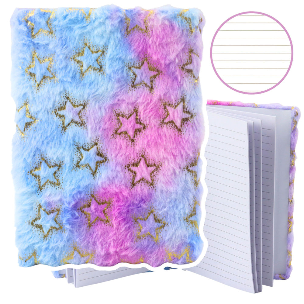 Plush notebook, lined, gold stars, pastel, A5, 80 sheets