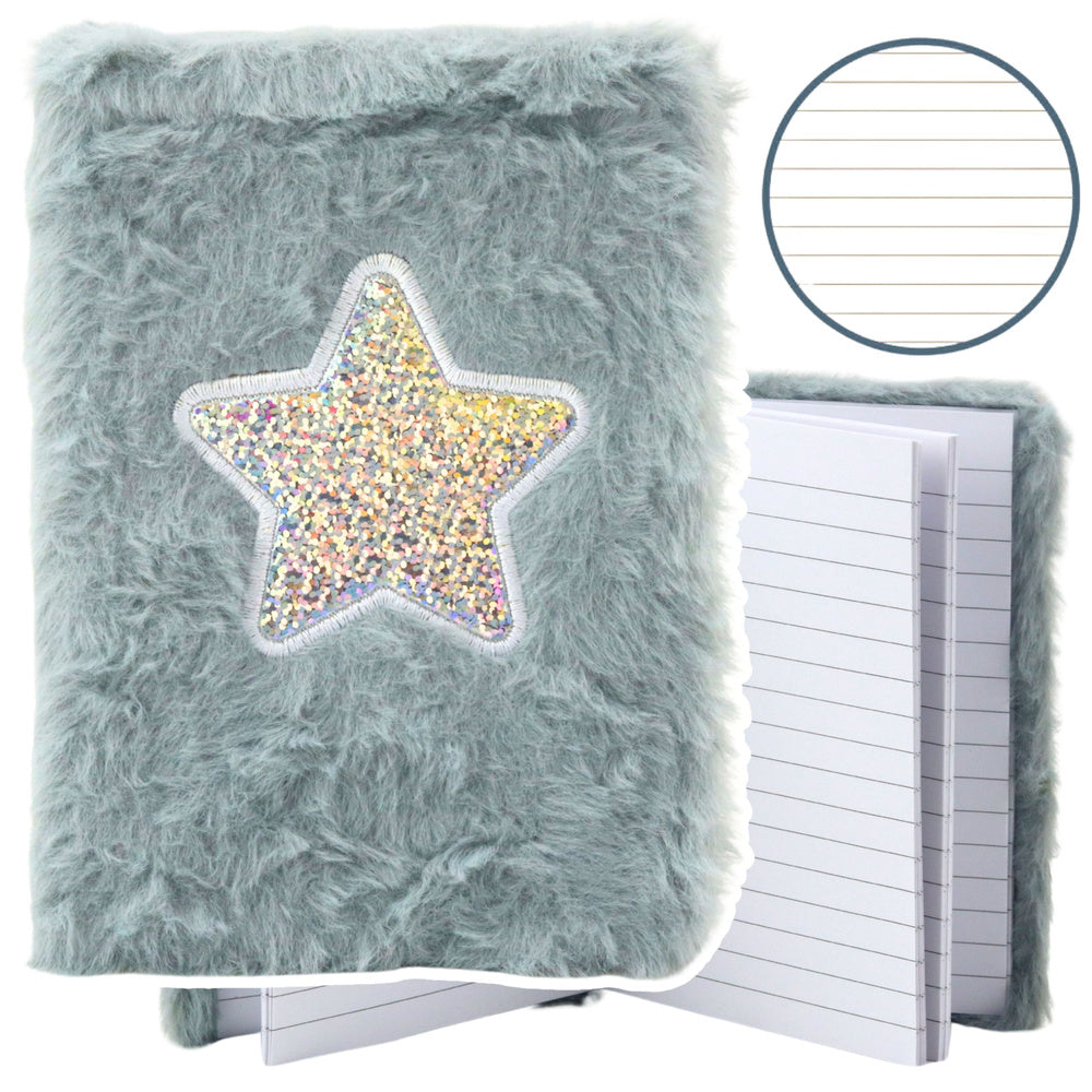 Plush Notebook Lined Shiny Star Grey A6 80 Sheets