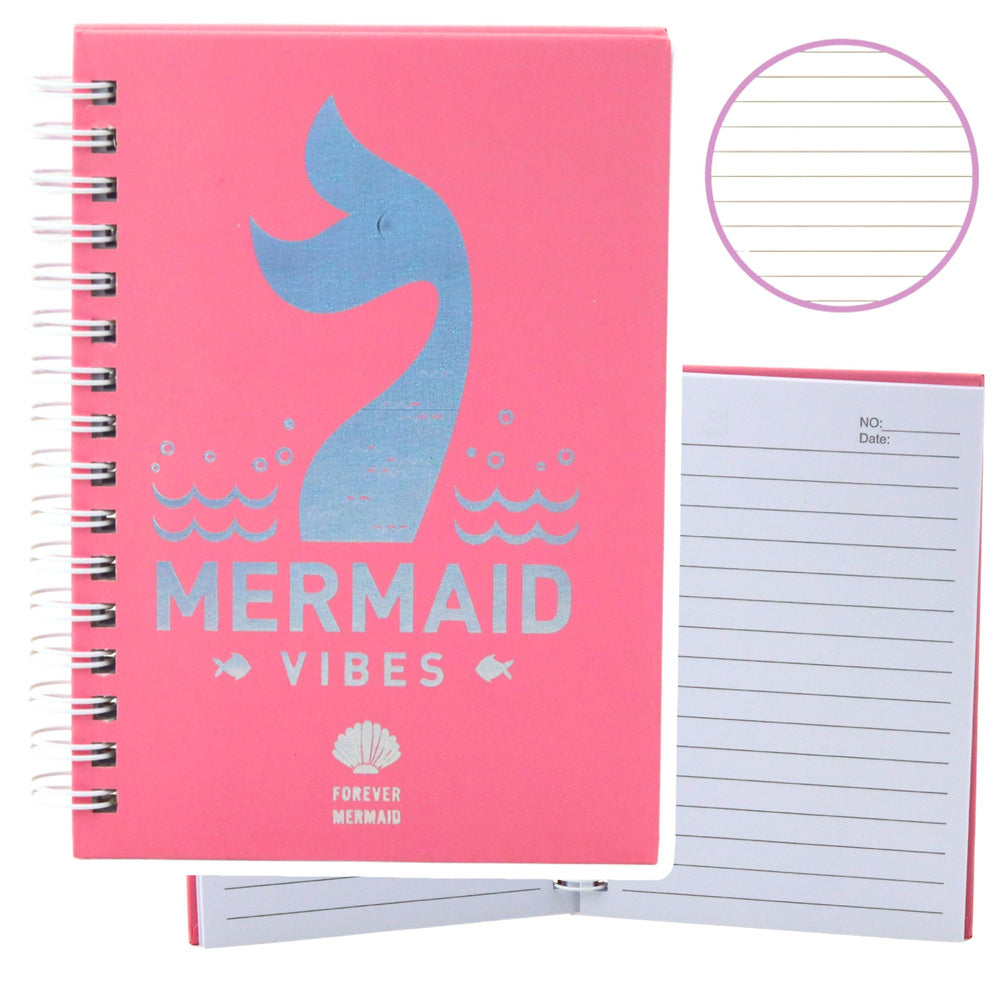 Holographic notebook with mermaid tail, pink, lined, A6, 80 sheets