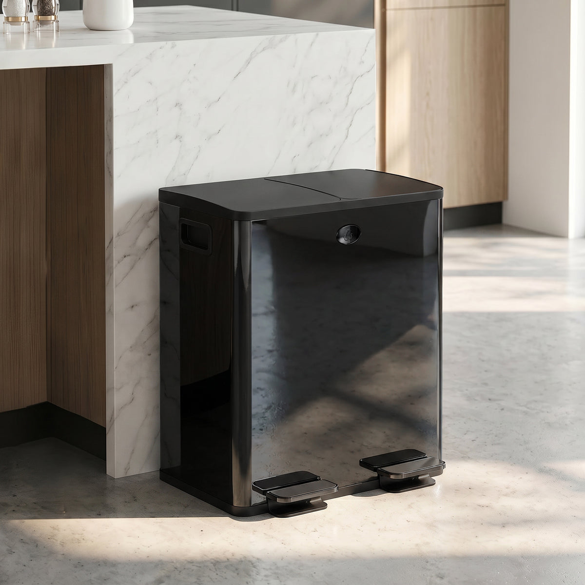 HOMCOM 2 x 20 L Doppelmülleimer, Pedalöffnung, leicht zu reinigen, Edelstahl, Kunststoff, Schwarz – Produktabbildung 2