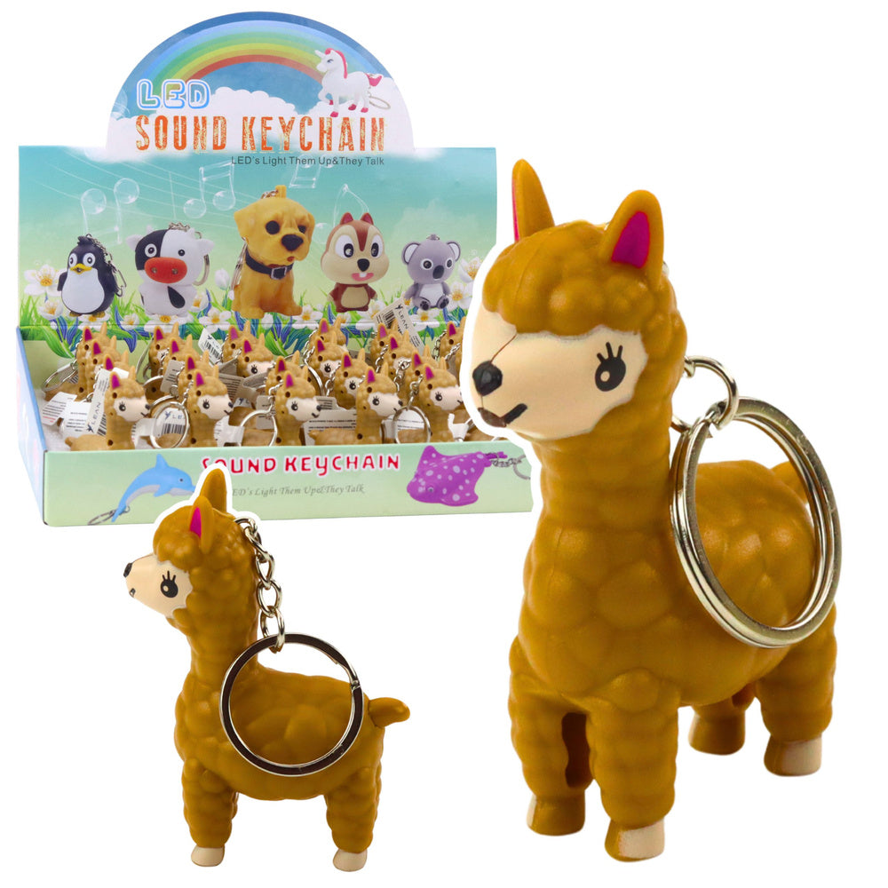 LEAN TOYS Rucksack Schlüsselanhänger Lama Alpaka LED Taschenlampe Sounds