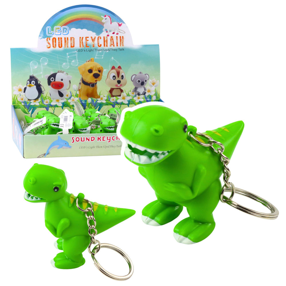 LEAN TOYS Dinosaurier Rucksack Schlüsselanhänger LED Taschenlampe Sounds Grün