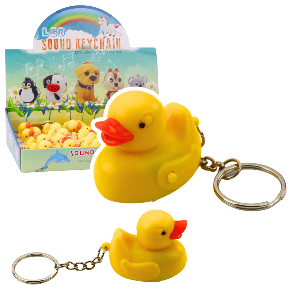 LEAN TOYS Rucksack Schlüsselanhänger Ente LED Taschenlampe Sounds Gelb