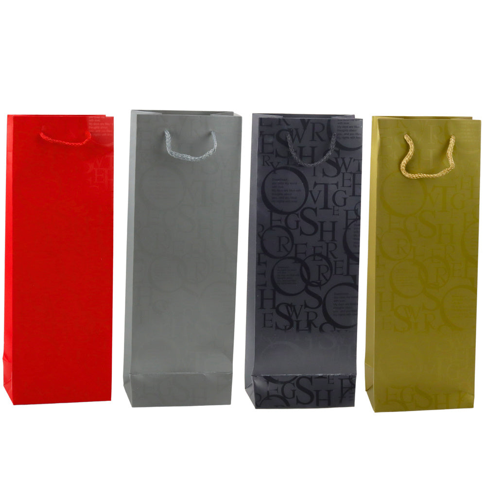 LEAN Geschenktüte für eine Weinflasche, Muster mit Worten, 35 x 12 x 9 cm