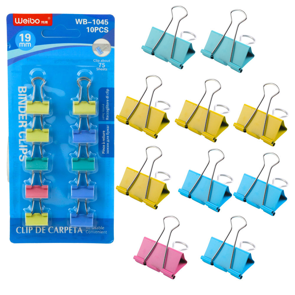 Set of 10 colored paper clips 19 mm