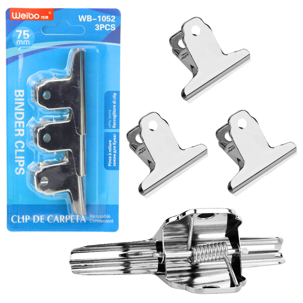 Set of 3 metal paper clips, 75 mm
