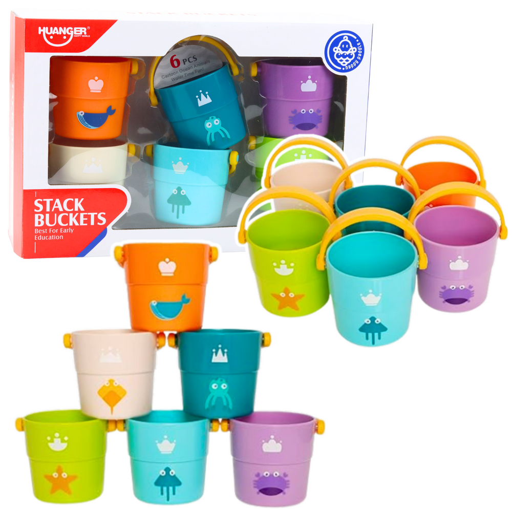 Bath bucket set with holes, colored, 6-piece