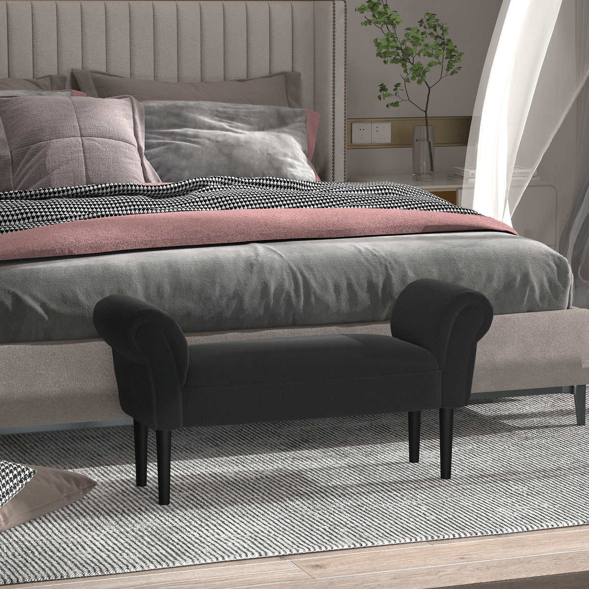 Bench, bed bench, timeless design, soft upholstery, up to 130 kg, black, 102 x 36 x 51 cm (2)