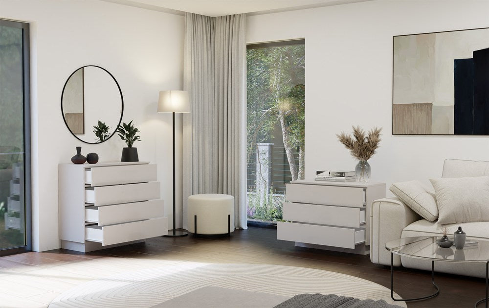 Kommode AMBER 4S Schrank 4 Schubladen für Schlafzimmer Wohnzimmer KASCHMIR Beige – Produktabbildung 2