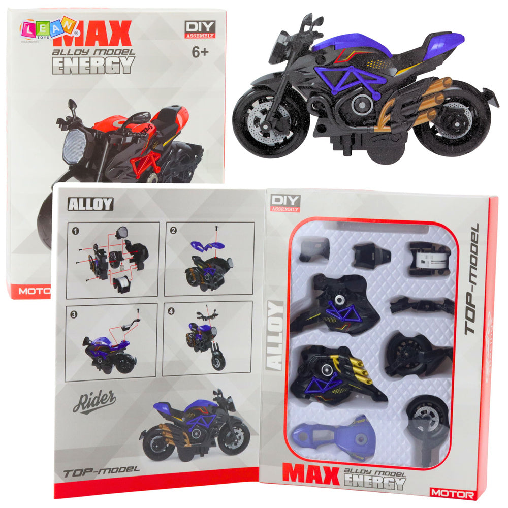 Motorcycle construction toy made of metal bolts 1:14 DIY black and blue