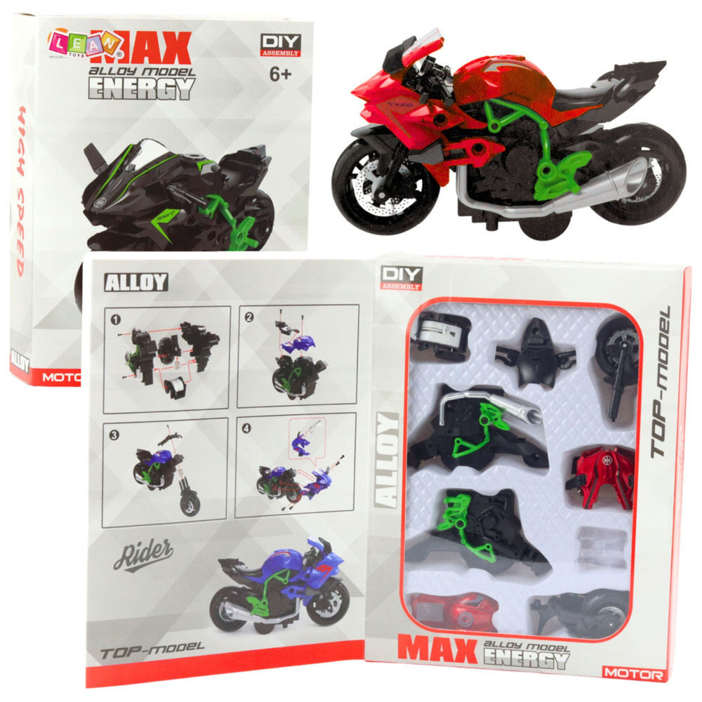 Motorcycle model kit, screws, metal, 1:14, DIY, green-red