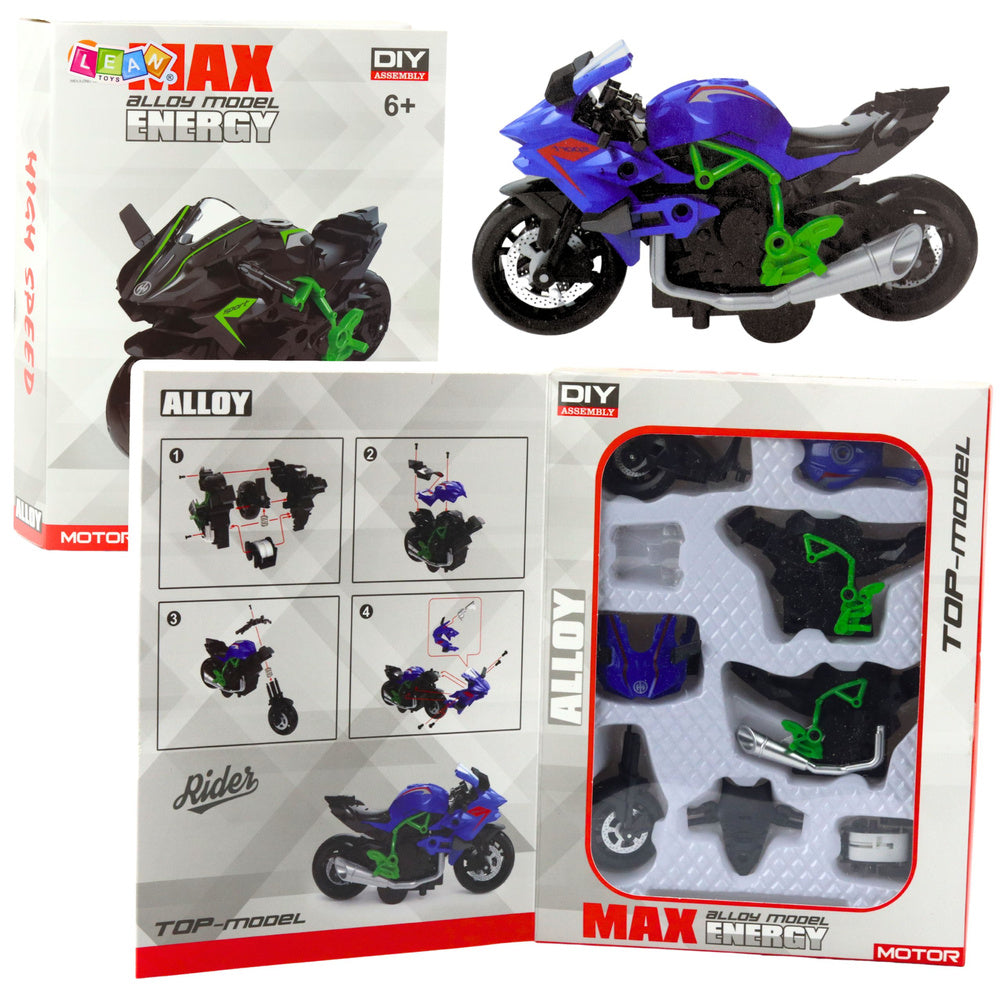 Motorcycle to assemble, screws, metal, 1:14, DIY, green-blue