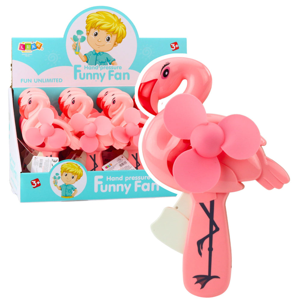 LEAN TOYS Mechanischer Handventilator mit Windrad für Kinder, Flamingo, Rosa