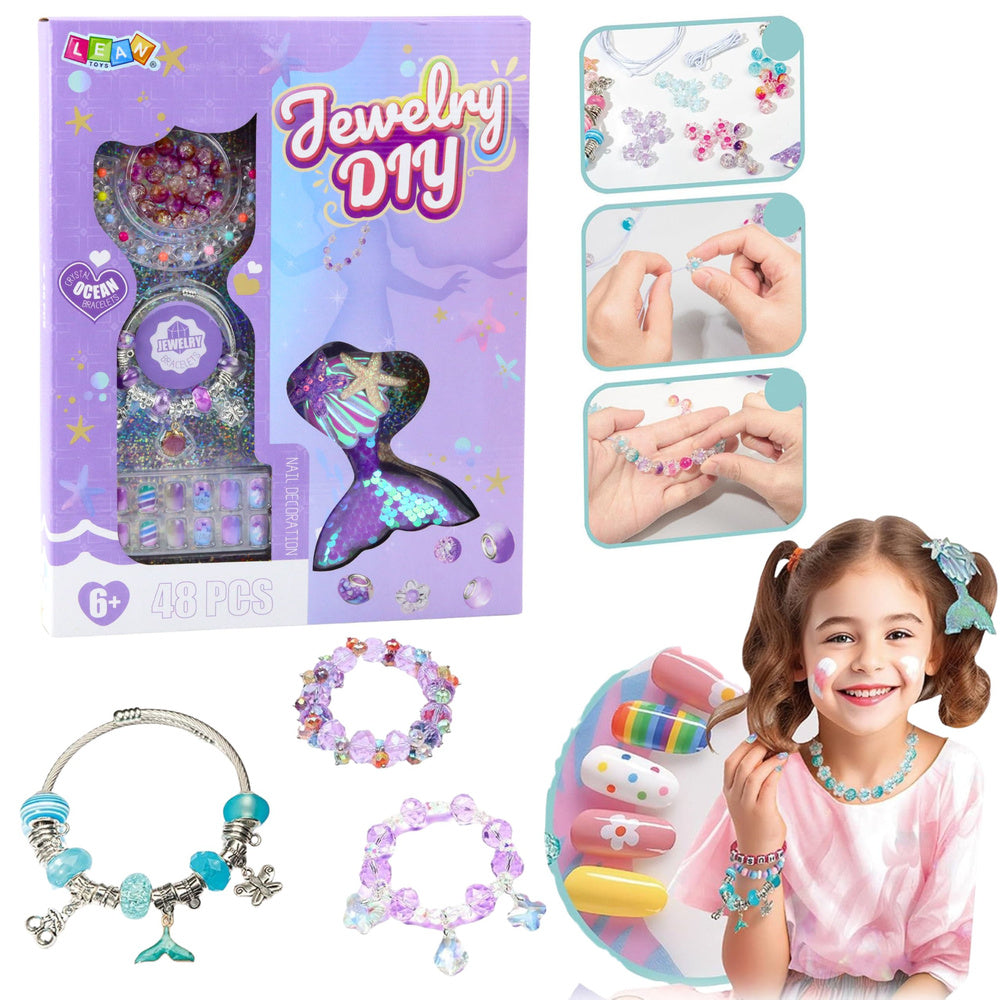 LEAN Toys Beauty-Set, Schmuck, Armband, Perlen, Haarnadel, Meerjungfrauenschwanz, 48-teilig