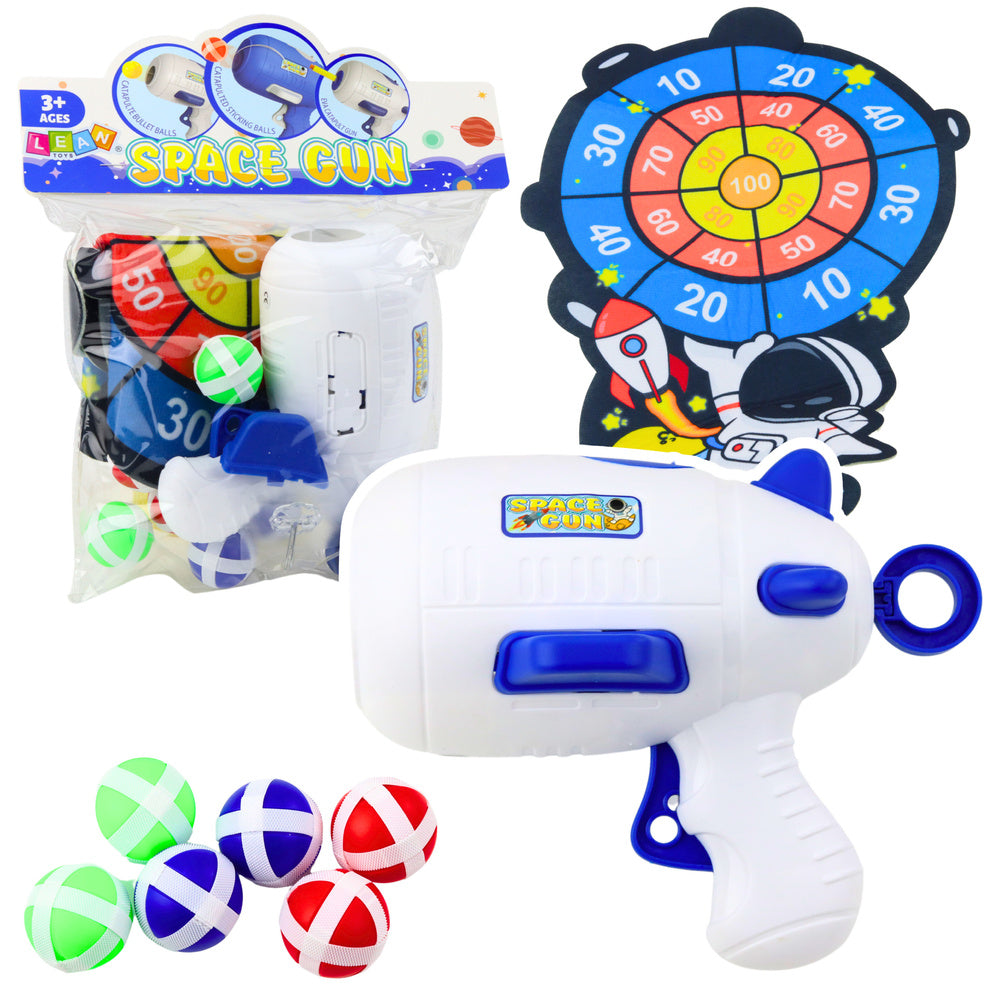 LEAN TOYS Geschicklichkeitsspiel Schießen Ziel Pistole Klett Bälle Weltraum