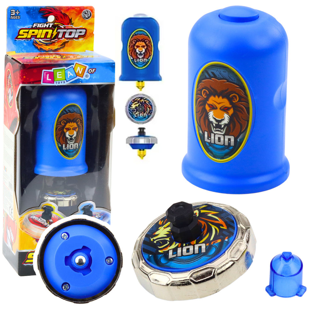 LEAN Toys Flying Disk Lion Spinner Launcher Set Blau