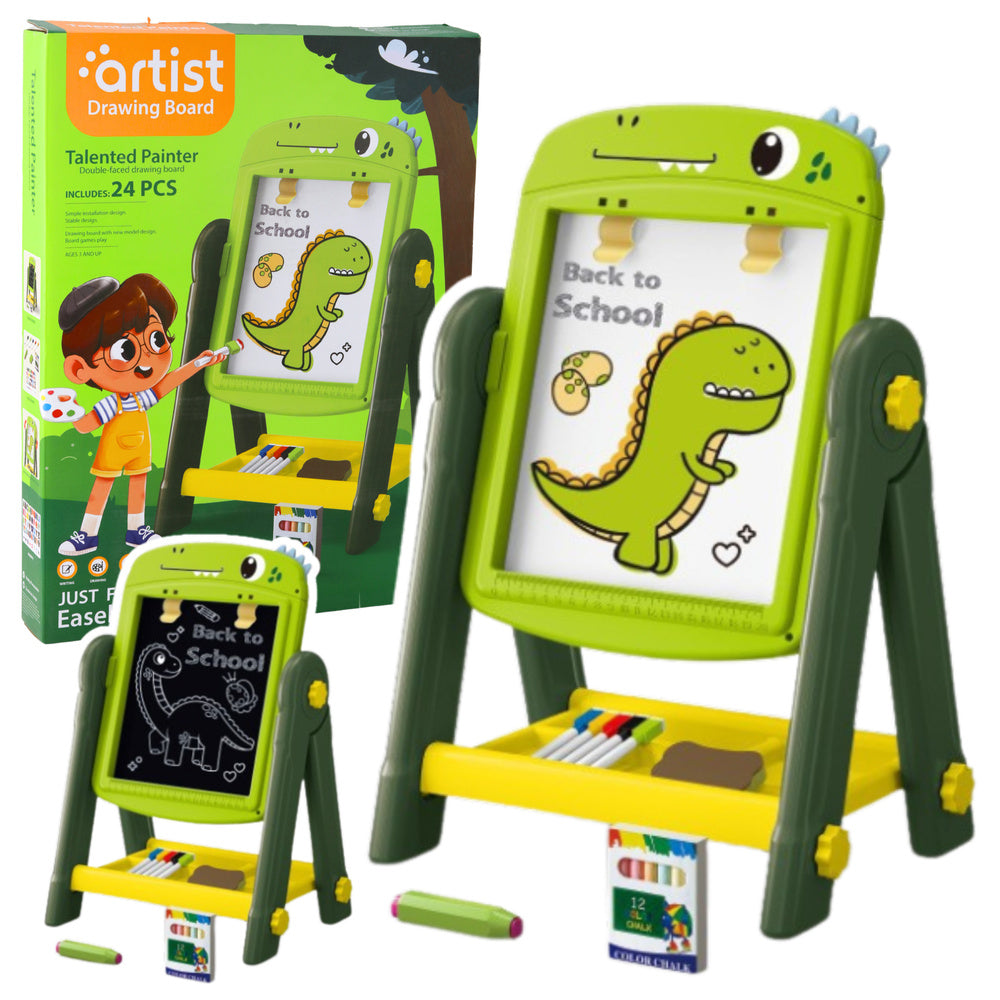 Double-sided magnetic dry-erase board dinosaur green accessories