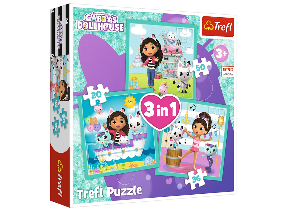 Trefl Puzzle Gabby's Dollhouse 3in1-Puzzle, Gabby Trefl 34871 Aktivitäten