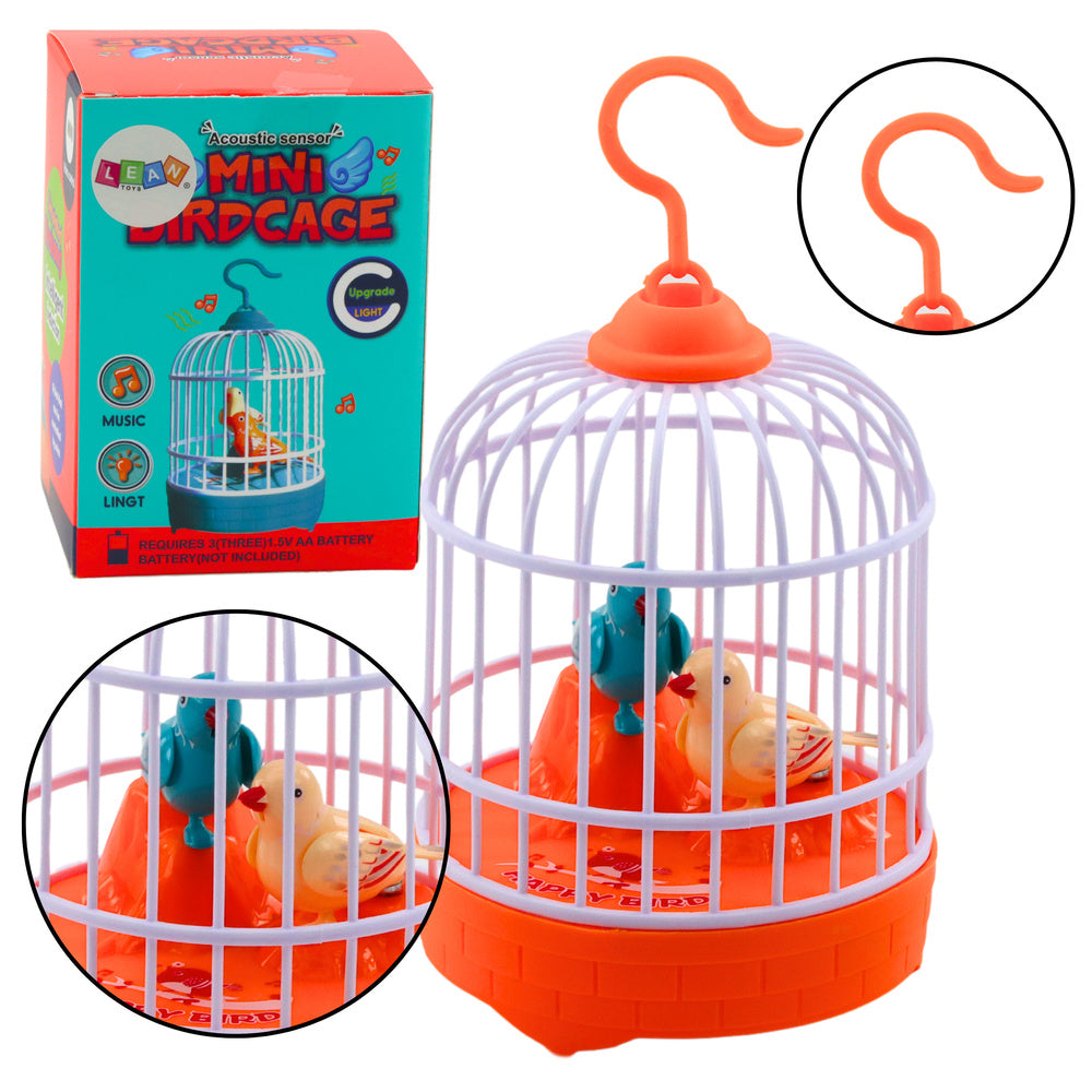 LEAN TOYS Batteriebetriebene Vogelkäfigbeleuchtung mit orangefarbenem Klang