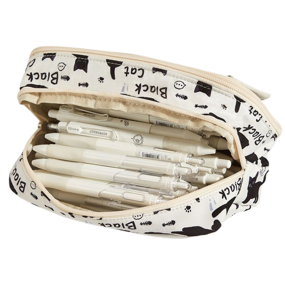 Pencil case school set black cats white 21cm (2)