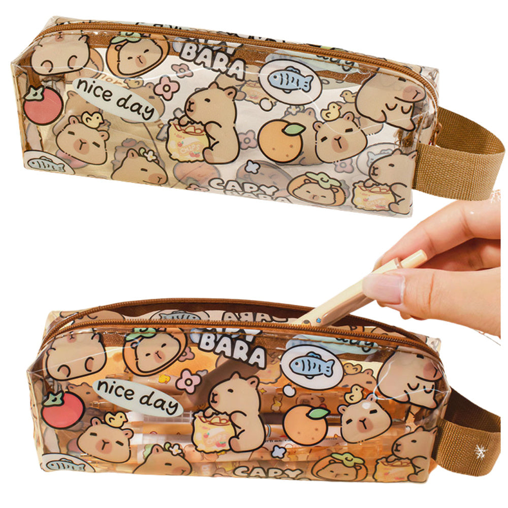 Small pencil case for school Capybara transparent 19cm (2)
