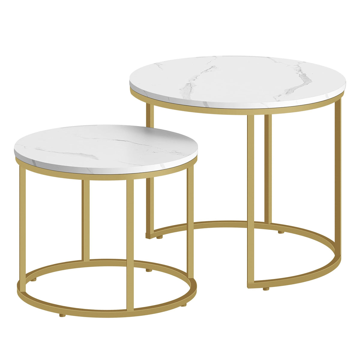 2er-Set runde Couchtische – Marmoroptik / Beine Gold