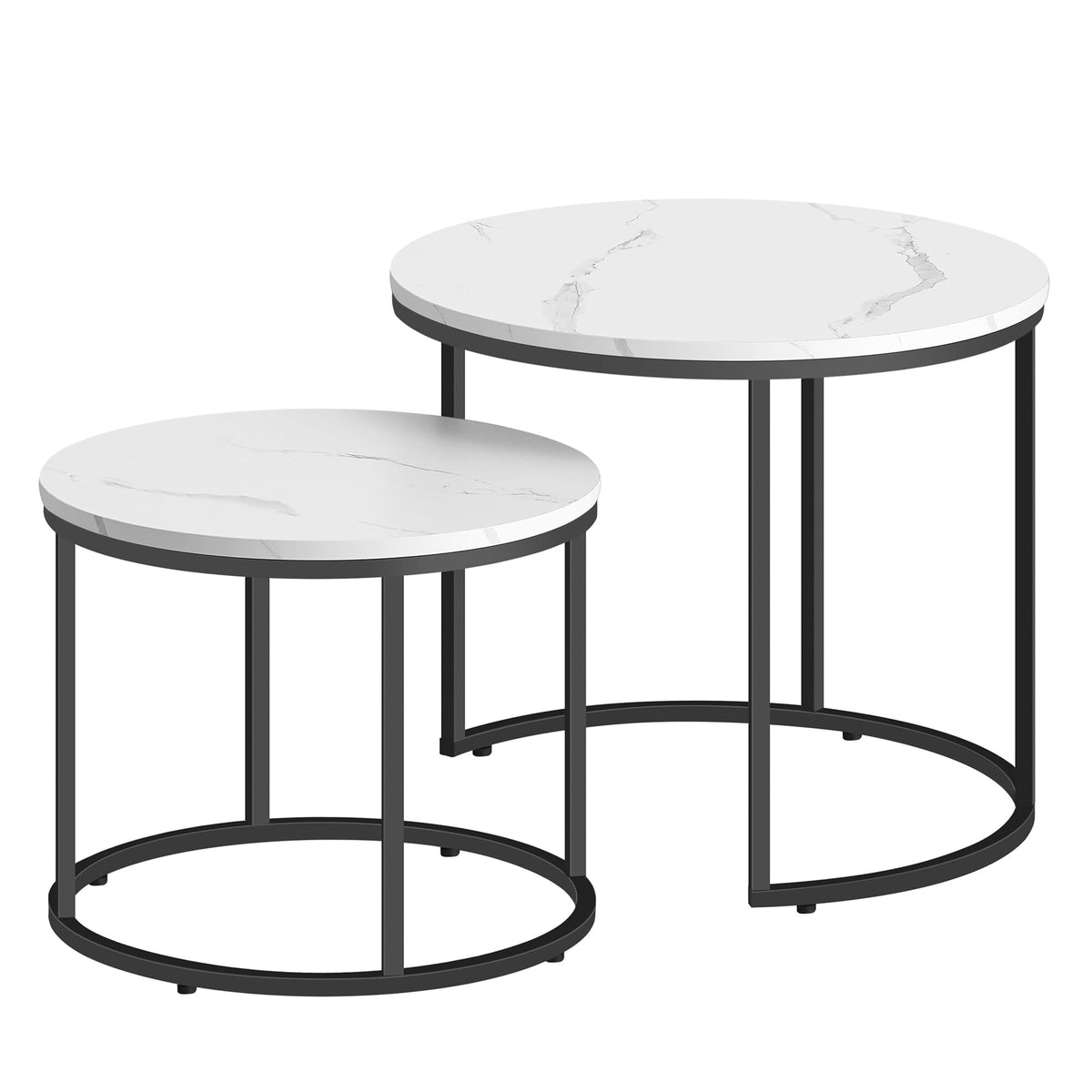 2er-Set runde Couchtische – Marmoroptik / Beine Schwarz
