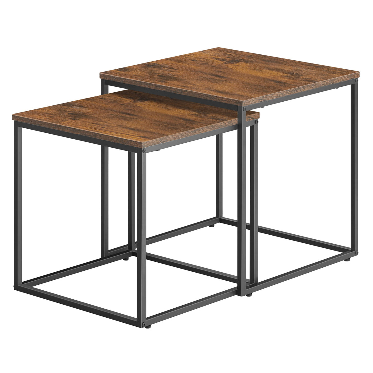 2er-Set quadratische Couchtische – Rustikale Holzoptik / Beine Schwarz
