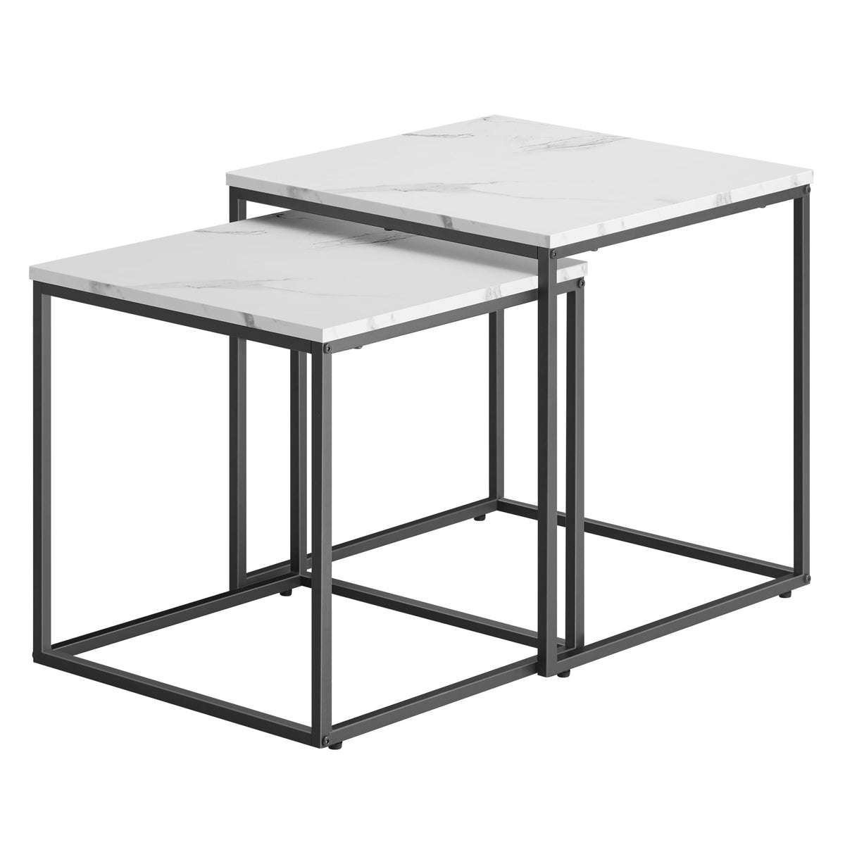 2er-Set quadratische Couchtische – Marmoroptik / Beine Schwarz