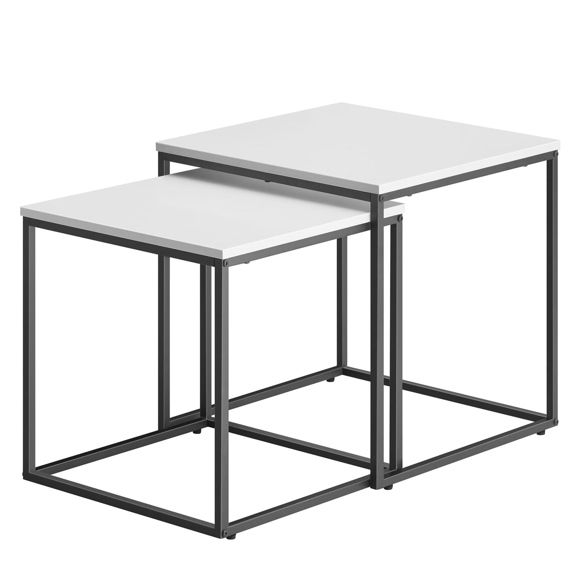 2er-Set quadratische Couchtische – Weiß / Beine Schwarz