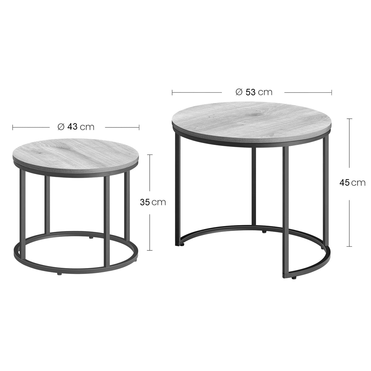 2er-Set runde Couchtische – Eiche / Beine Schwarz