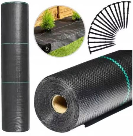LEAN Schwarzes Agrotextil 160cm x 50m UV 90 g Anti-Unkraut-Agrotextil + Anker