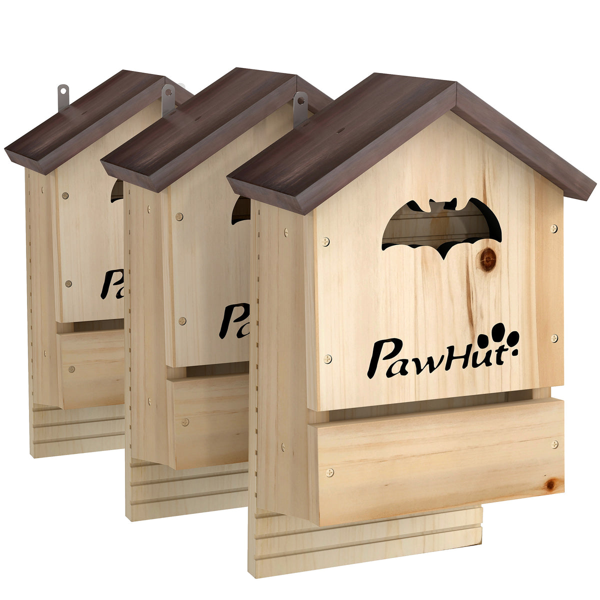 Bat box 3-piece set made of fir wood, bat house for hanging in gardens, 21.5 x 11.5 x 34 cm