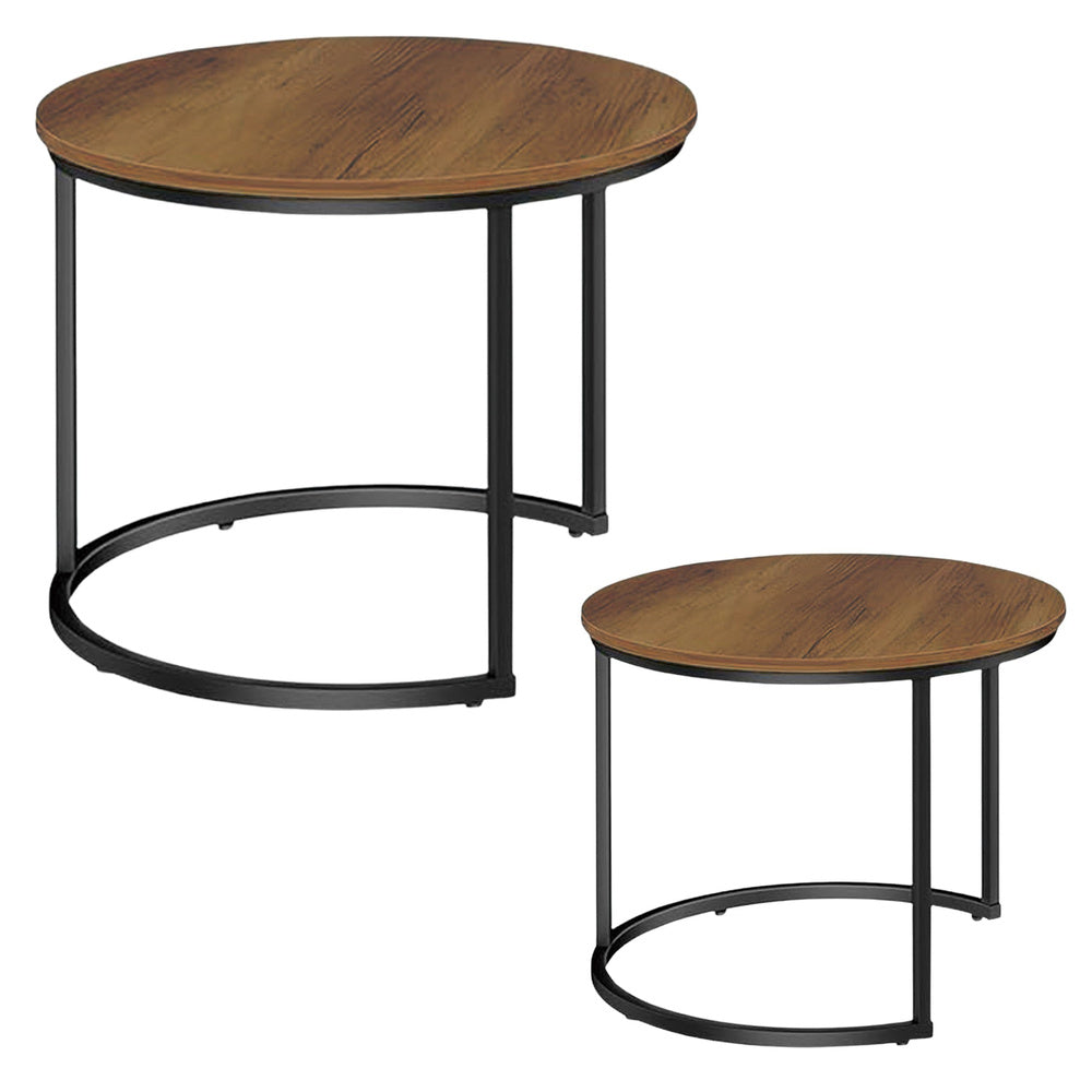 LEAN 2-in-1-Set runder Couchtische Vintage Naturholz 70x50cm 45x44cm – Produktabbildung 2