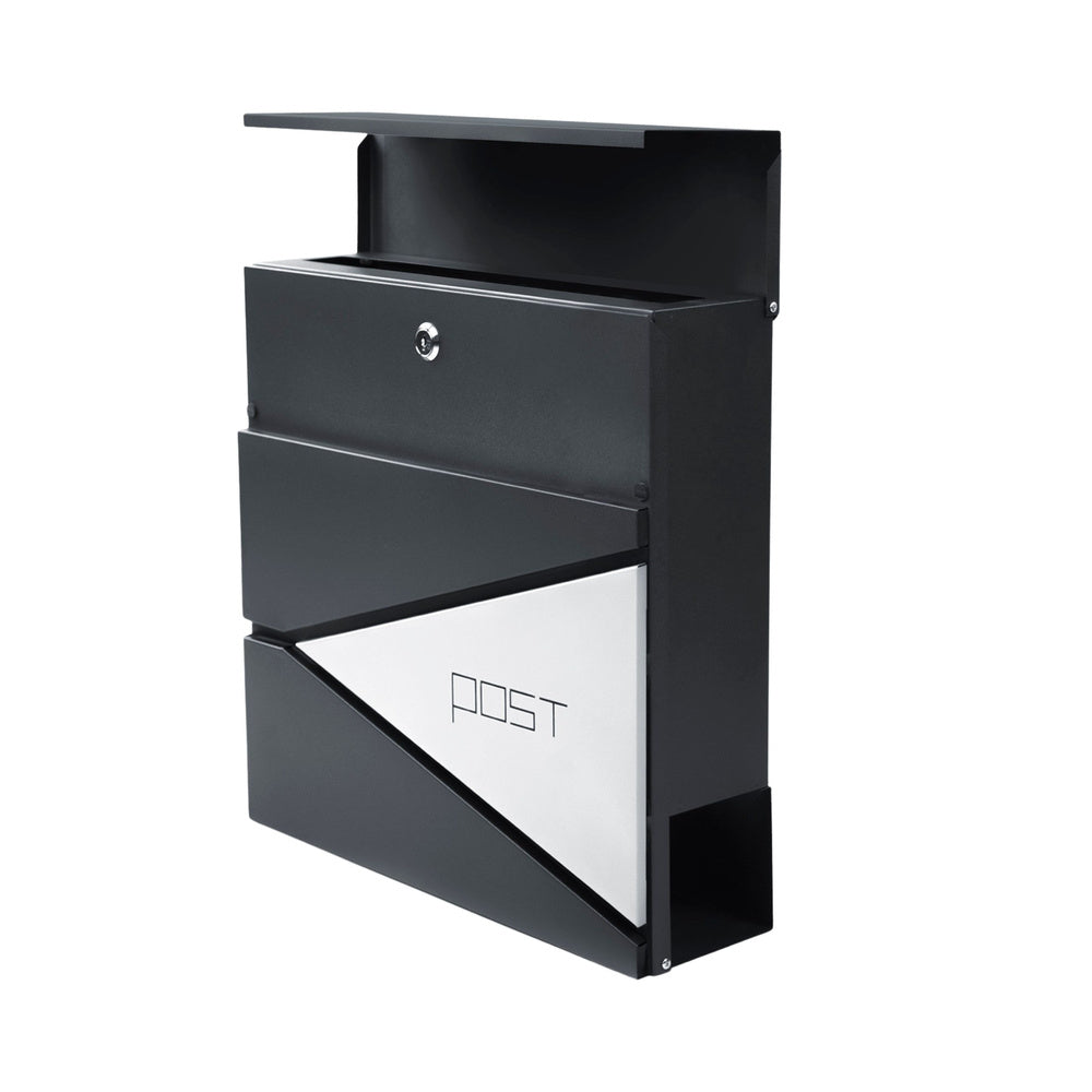 LEAN Großer Briefkasten für Briefe und Zeitungen, Anthrazit, Aufschrift POST, 37x37x10,5 cm – Produktabbildung 2