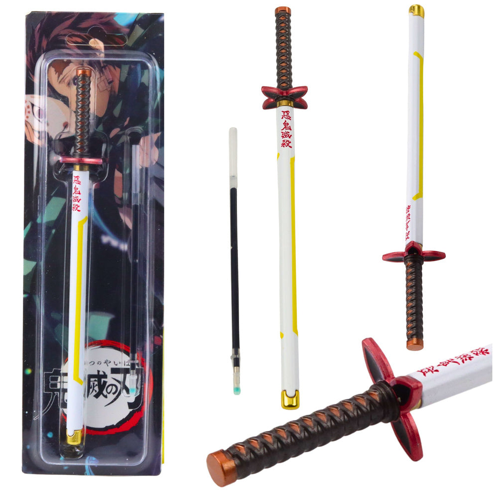 LEAN Katana Schwert Anime Kugelschreiber Metall Schwarze Tinte Austauschbare Mine Weiß und Gelb