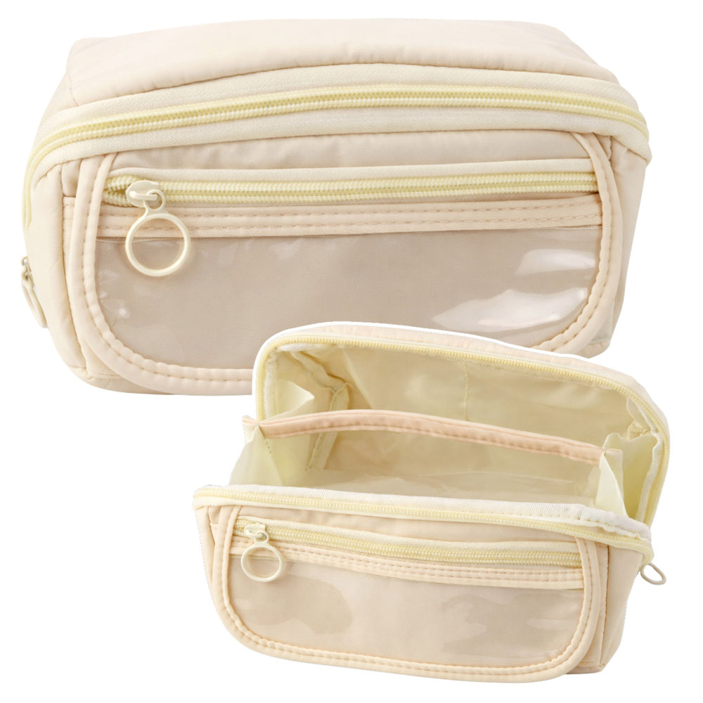 Pencil case school set, expandable, spacious, cream, beige, 20x10cm
