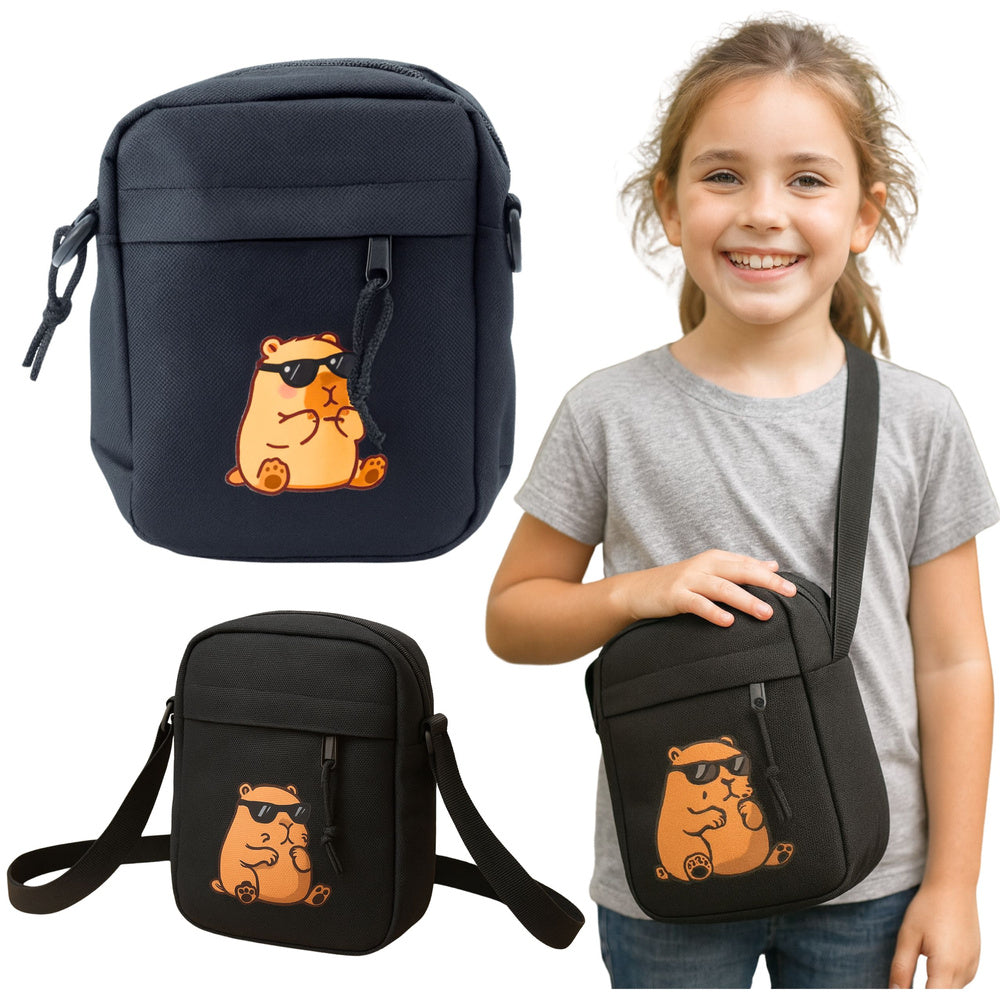 LEAN Capybara Schultertasche mit verstellbarem Riemen, Schwarz, 19,5 x 14 cm