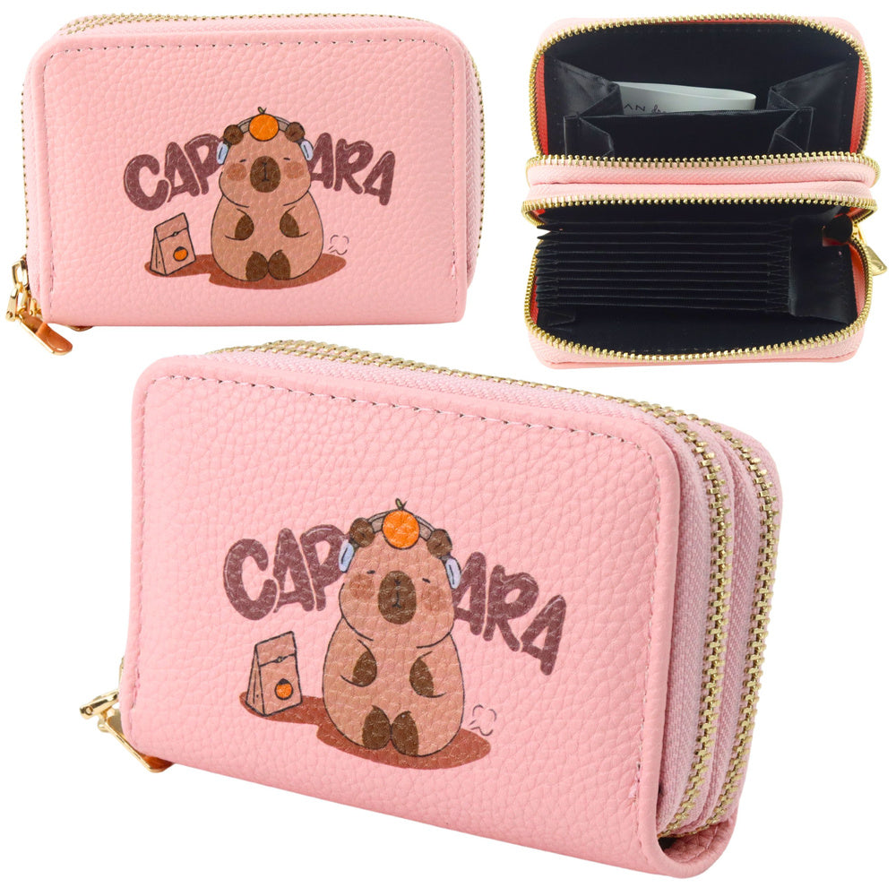Geldbörse mit zwei Fächern und Kartenfächern, Capybara Pink, 12,5 x 8,5 cm