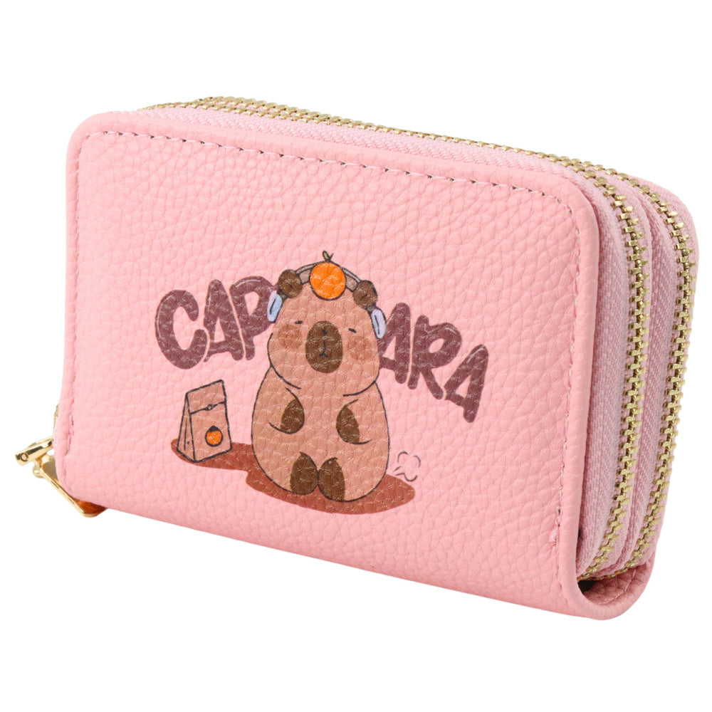 Geldbörse mit zwei Fächern und Kartenfächern, Capybara Pink, 12,5 x 8,5 cm