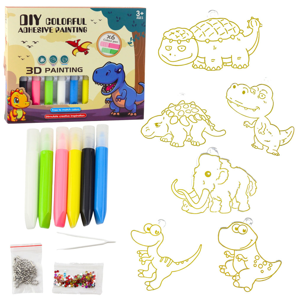 LEAN Toys DIY Kreativset Buntglas-Schlüsselanhänger Dinosaurier Marker 6 Stück