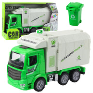 Garbage truck, city lights, noises, green