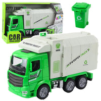 Garbage truck, city lights, noises, green