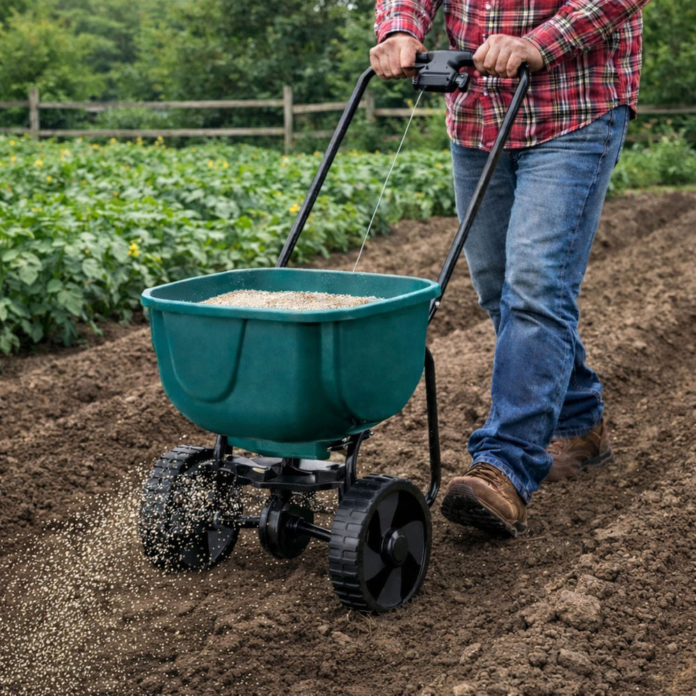 LEAN Rotationssämaschine auf Rädern zur Aussaat von Grassamen, Salz und Sand, 27 l – Produktabbildung 2