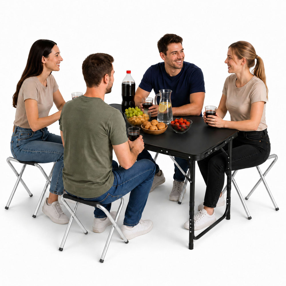 LEAN Campingmöbelset, Klapptisch, 4 Hocker, schwarzer Koffer – Produktabbildung 3