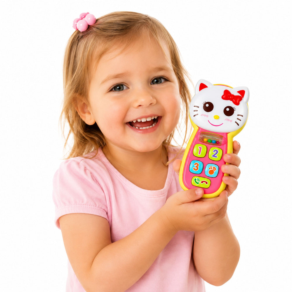 LEAN Toys Interaktives Babytelefon mit Katzen-Spiegel, Rassel, Lichtern und Geräuschen – Produktabbildung 2