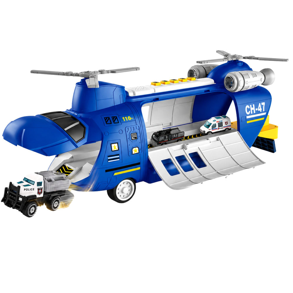 Foldable police transport plane with vehicles, lights, and sounds (2)