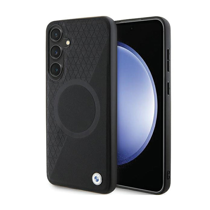 BMW Leather Half Textured & Circle MagSafe - Hülle für Samsung Galaxy S24+ (schwarz)