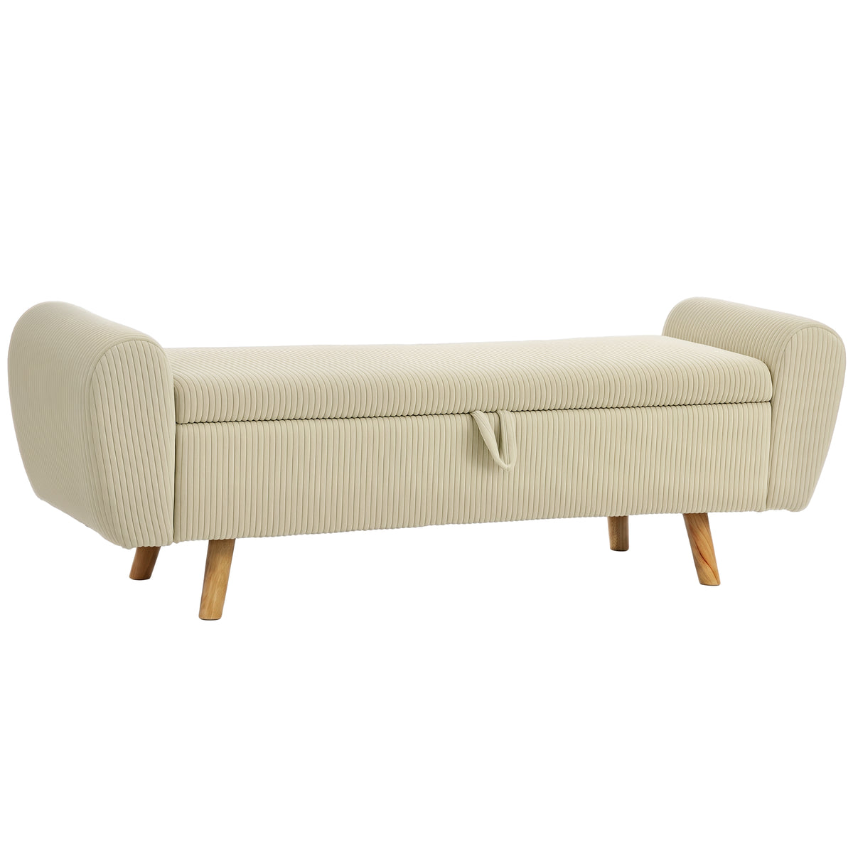 HOMCOM Sitzbank mit Stauraum, Polsterbank mit Cord-Optik, Holzfüßen und Gerollten Armlehnen, Beige